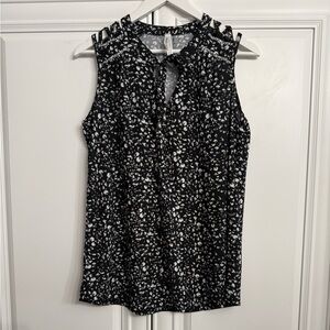 French Twist Sleeveless Black/White Floral Top V-Neck Ties Cutout Shoulder Small
